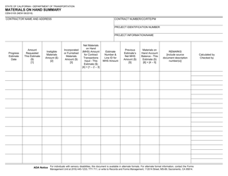 Document preview: Form CEM-5105 Materials on Hand Summary - California