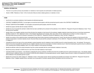 Form CEM-5105 &quot;Materials on Hand Summary&quot; - California, Page 2