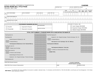 Document preview: Form CEM-4902A Extra Work Bill - Title Page - California