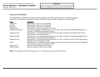 Form CEM-4902C Extra Work Bill - Equipment Charges - California, Page 2
