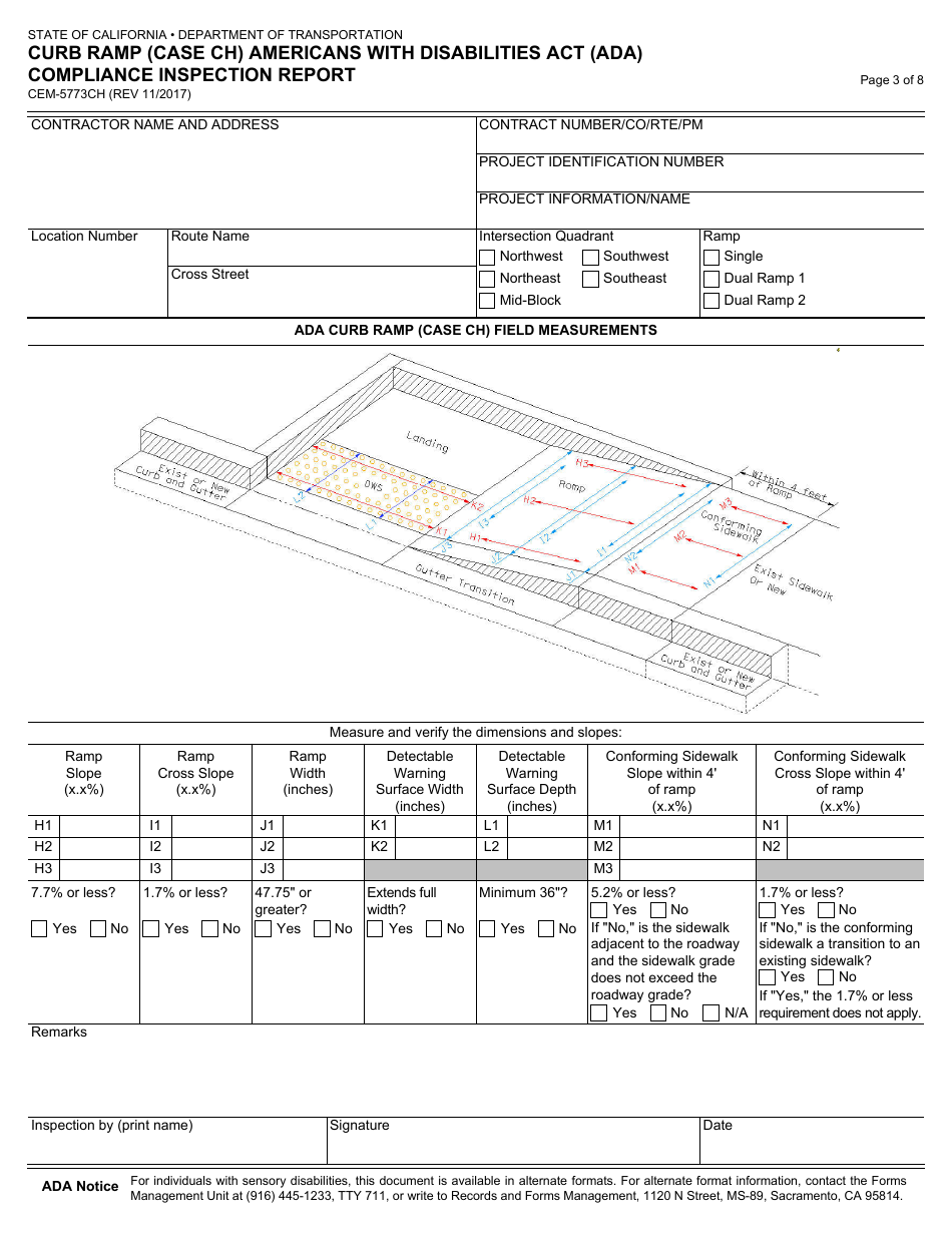 Form CEM-5773CH Curb Ramp (Case Ch) Americans With Disabilities Act (Ada) Compliance Inspection Report - California, Page 3