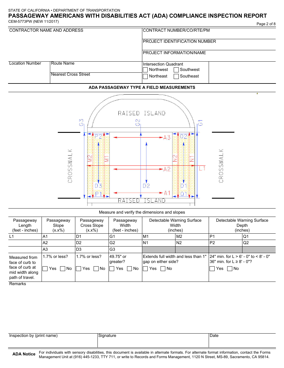 Form CEM-5773PW Passageway Americans With Disabilities Act (Ada) Compliance Inspection Report - California, Page 2