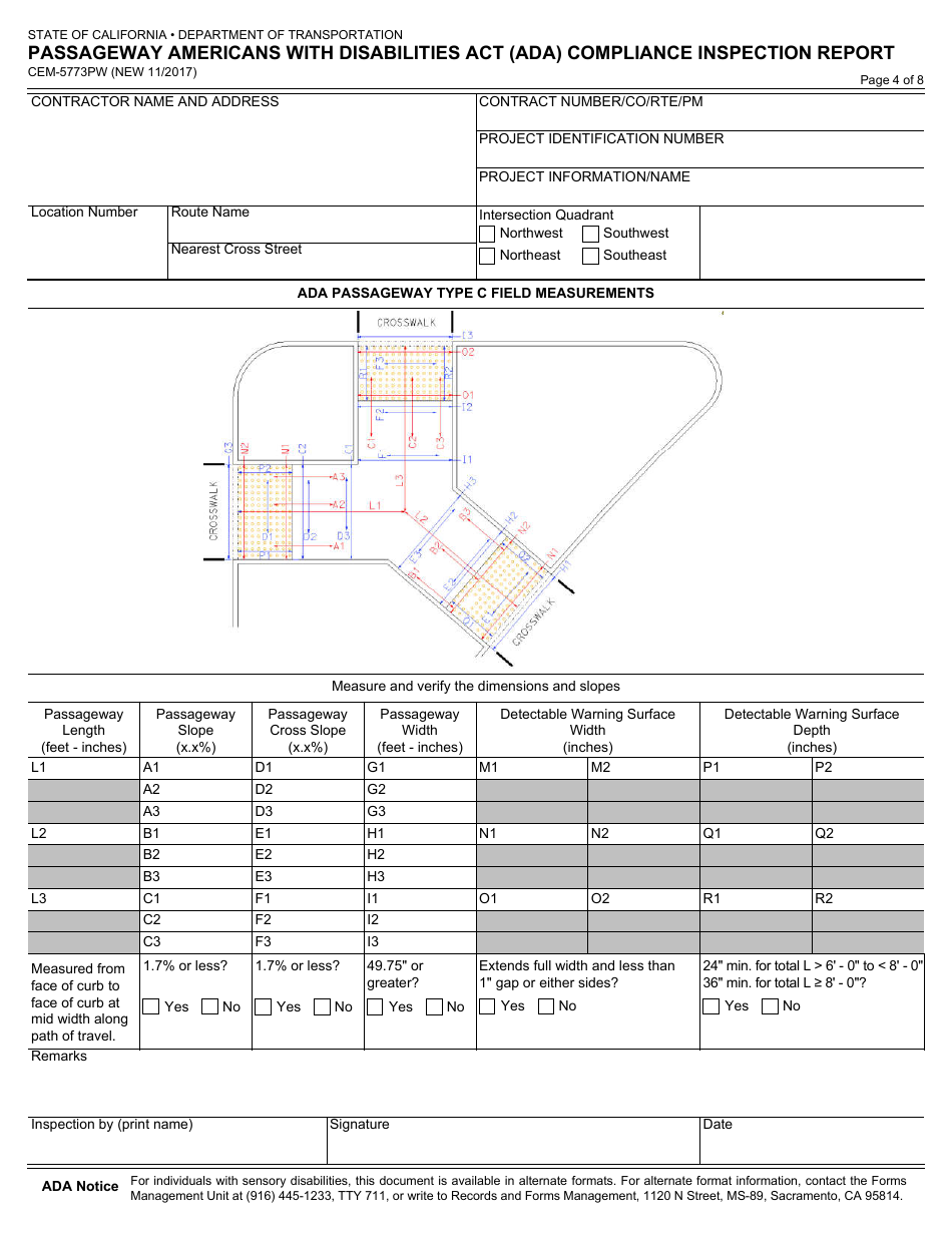 Form CEM-5773PW Passageway Americans With Disabilities Act (Ada) Compliance Inspection Report - California, Page 4