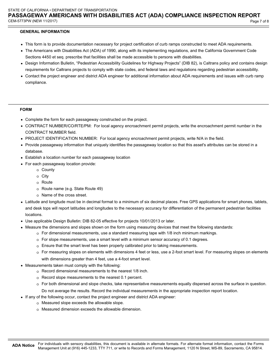 Form CEM-5773PW Passageway Americans With Disabilities Act (Ada) Compliance Inspection Report - California, Page 7