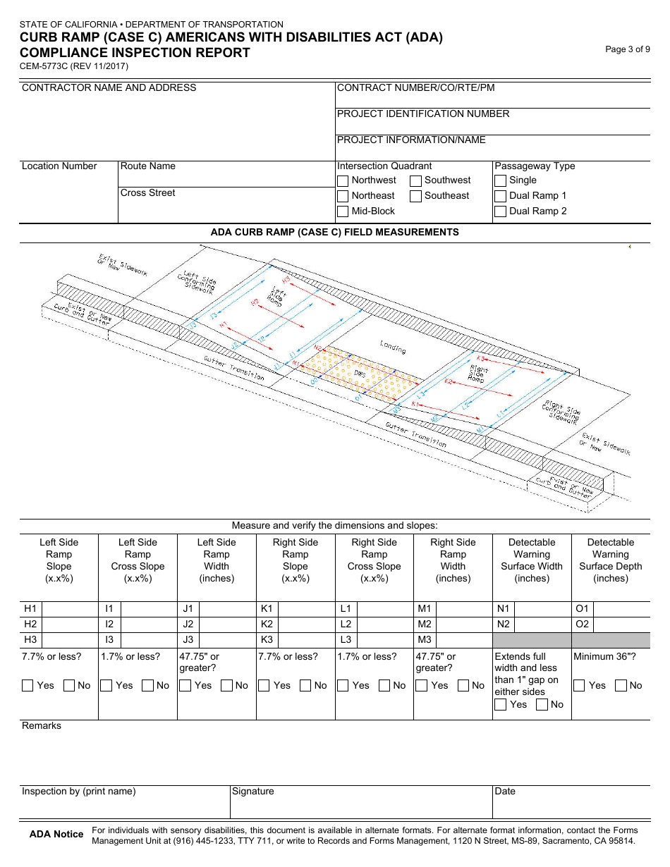 Form CEM-5773C Curb Ramp (Case C) Americans With Disabilities Act (Ada) Compliance Inspection Report - California, Page 3