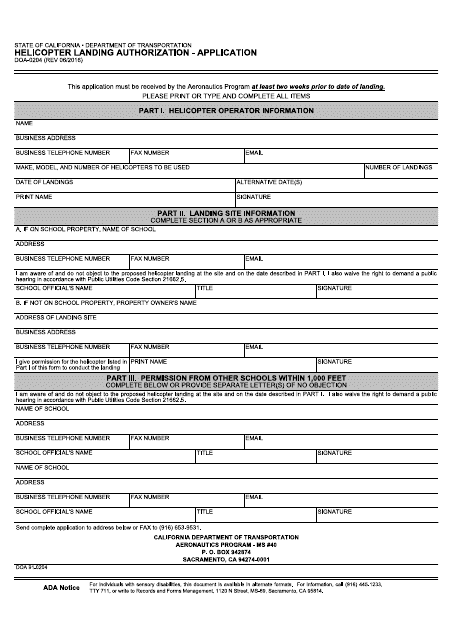 Form DOA-0204  Printable Pdf