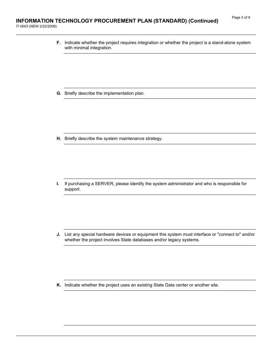 Form IT-0003 Information Technology Procurement Plan (Standard) - California, Page 3
