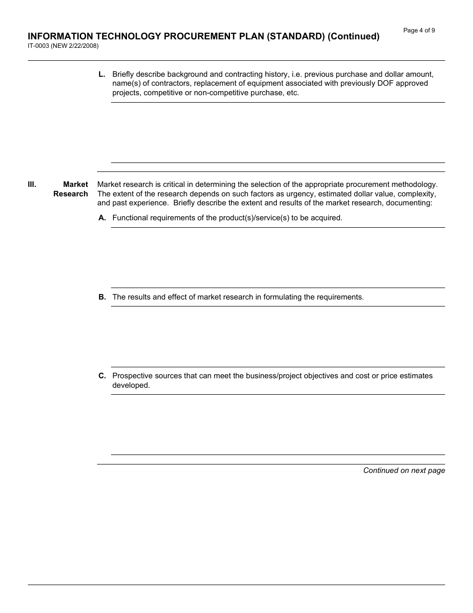Form IT-0003 Information Technology Procurement Plan (Standard) - California, Page 4