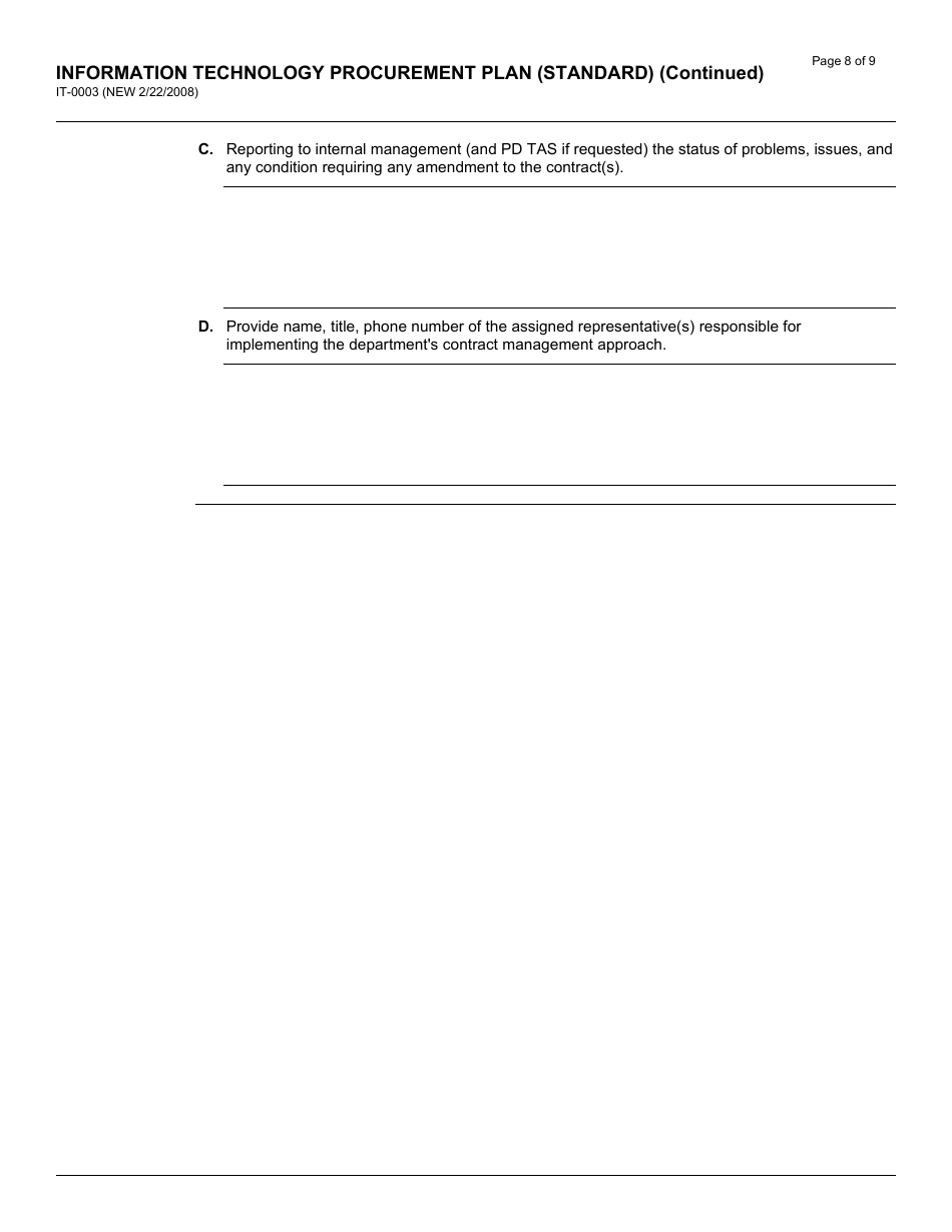 Form IT-0003 Information Technology Procurement Plan (Standard) - California, Page 8