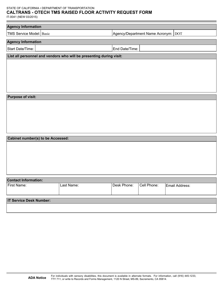 Form It 0041 Download Fillable Pdf Or Fill Online Caltrans Otech Tms