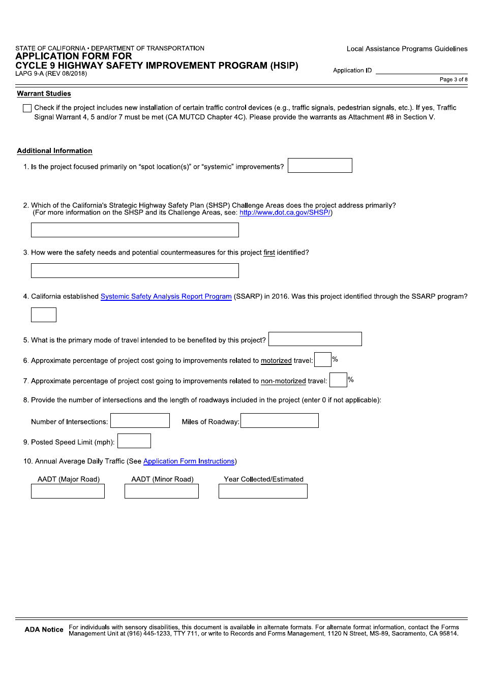 Form LAPG9-A Application Form for Cycle 9 Highway Safety Improvement Program (Hsip) - California, Page 3