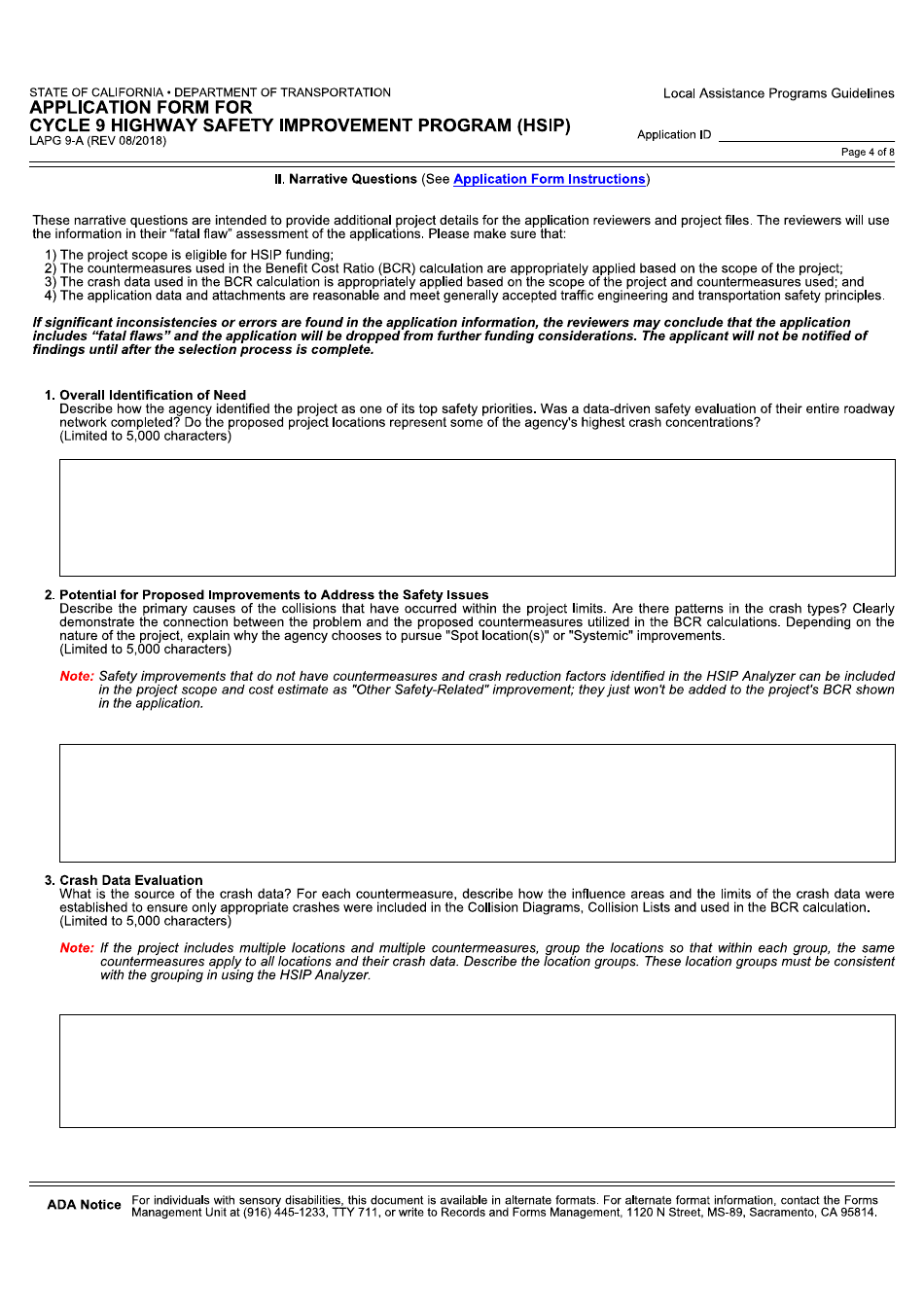 Form LAPG9-A Application Form for Cycle 9 Highway Safety Improvement Program (Hsip) - California, Page 4