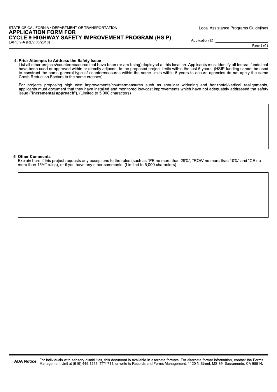 Form LAPG9-A Application Form for Cycle 9 Highway Safety Improvement Program (Hsip) - California, Page 5