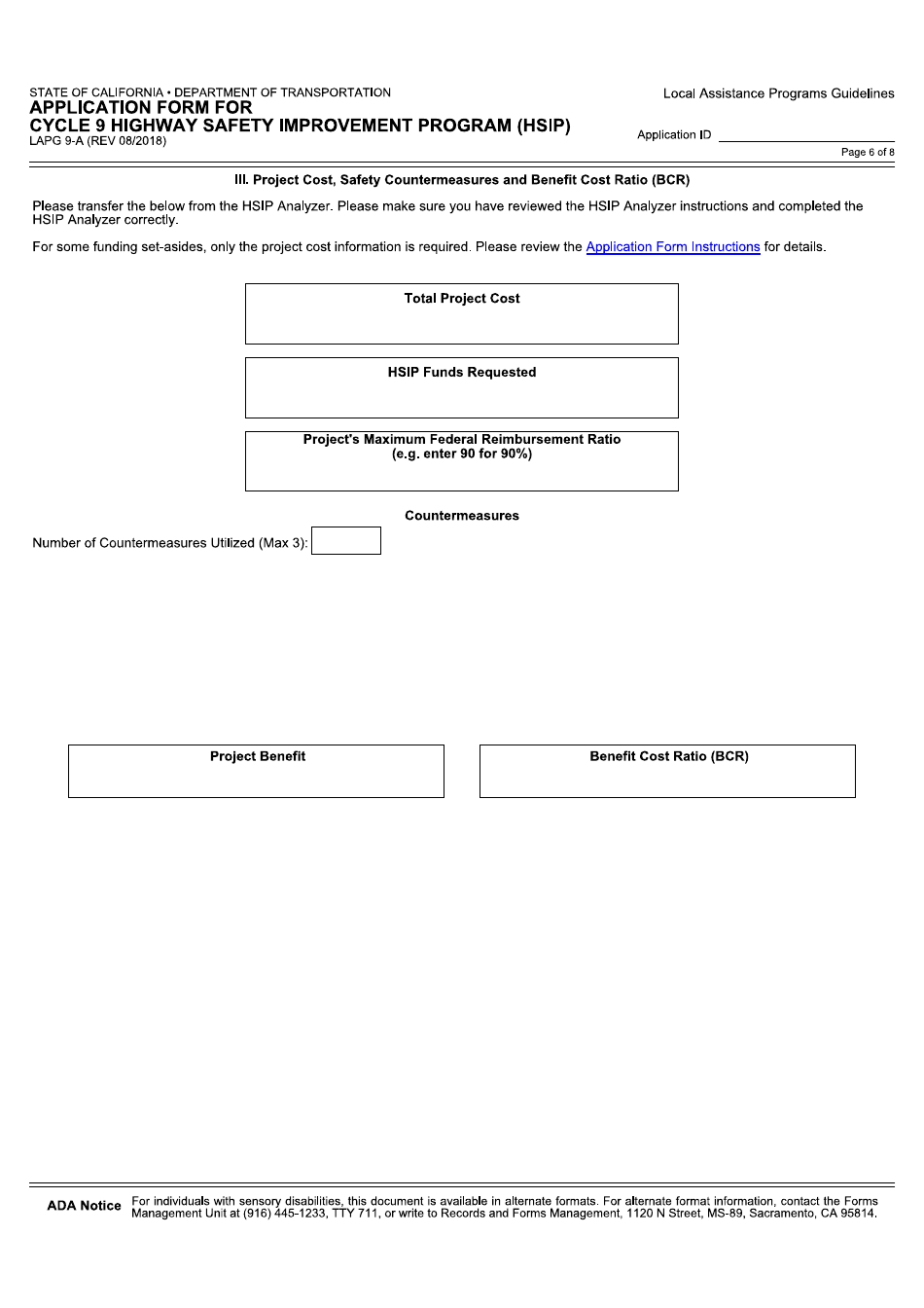 Form LAPG9-A Application Form for Cycle 9 Highway Safety Improvement Program (Hsip) - California, Page 6