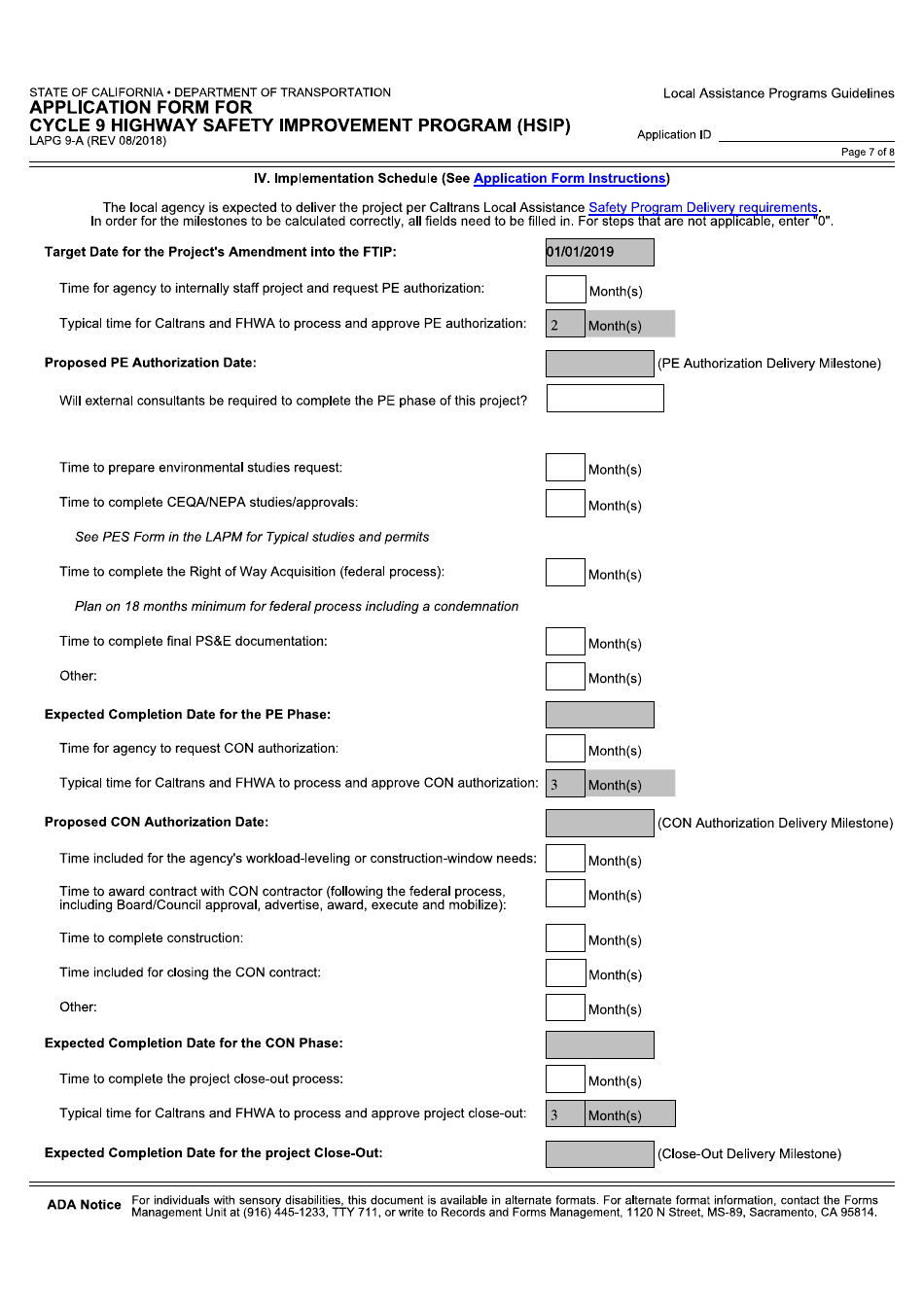 Form LAPG9-A Application Form for Cycle 9 Highway Safety Improvement Program (Hsip) - California, Page 7