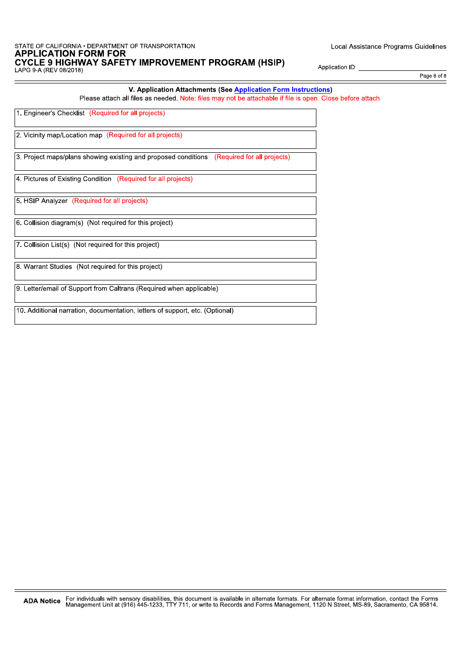 Form LAPG9-A Application Form for Cycle 9 Highway Safety Improvement Program (Hsip) - California, Page 8