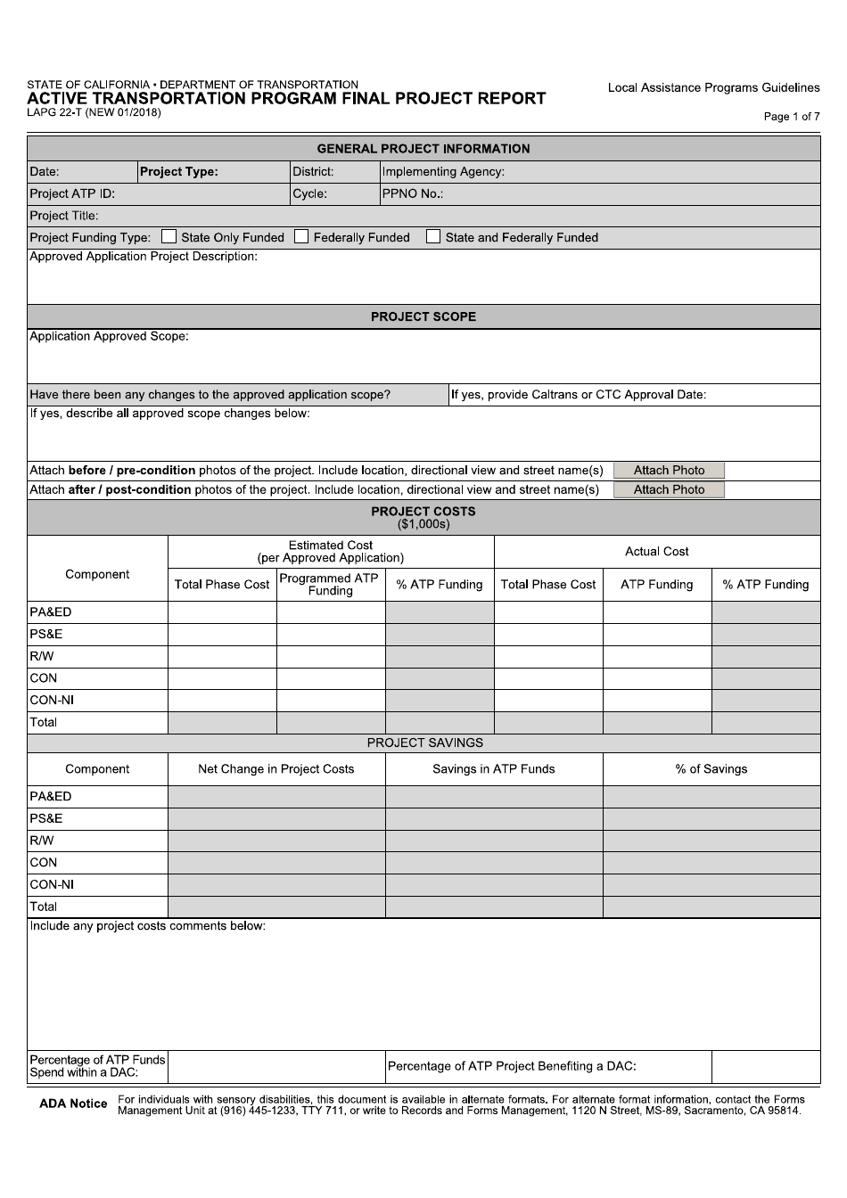 Form LAPG22-T Active Transportation Program Final Project Report - California, Page 1