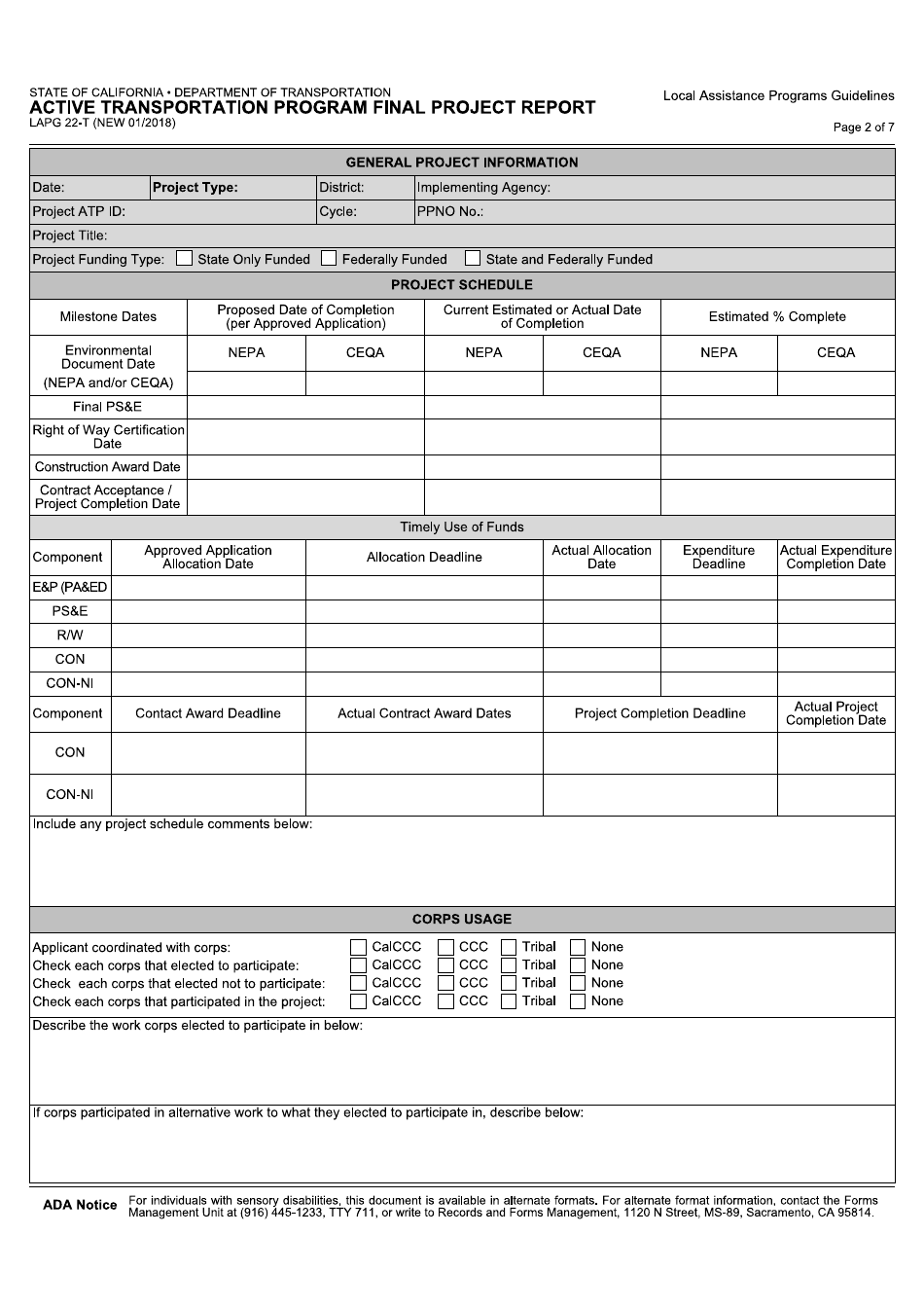 Form LAPG22-T Active Transportation Program Final Project Report - California, Page 2