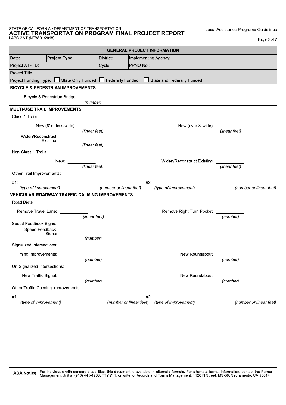 Form LAPG22-T Active Transportation Program Final Project Report - California, Page 6