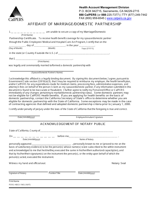 Form PERS-HBSD-1965 Affidavit of Marriage/Domestic Partnership - California