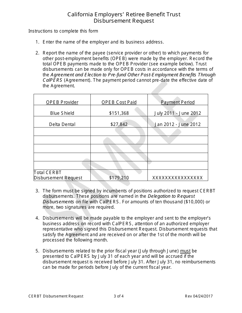 California Employers Retiree Benefit Trust Disbursement Request Form - California, Page 3