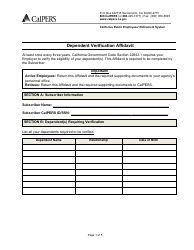 Document preview: Dependent Verification Affidavit Form - California