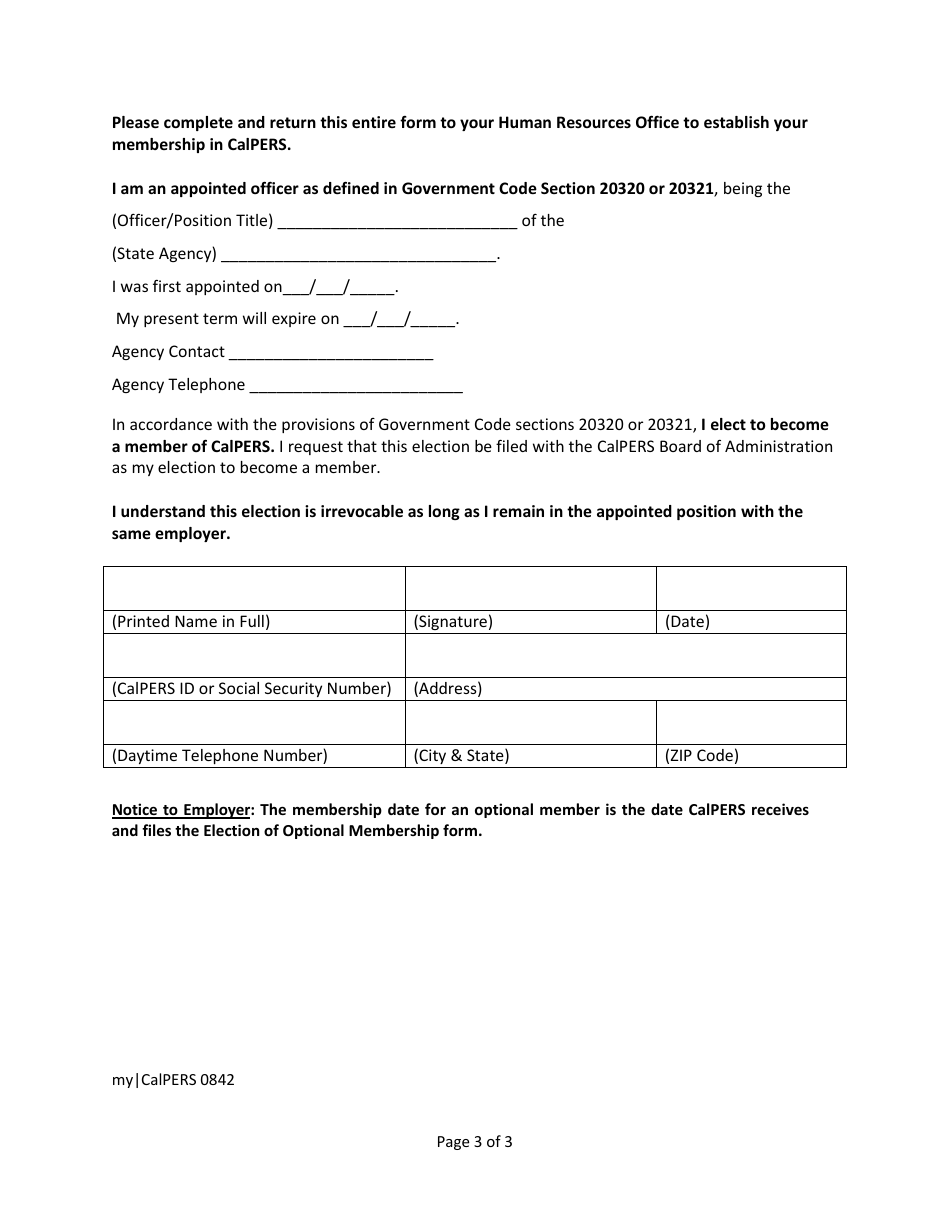 Form my|CalPERS0842 Election of Optional Membership - State Appointee - California, Page 3