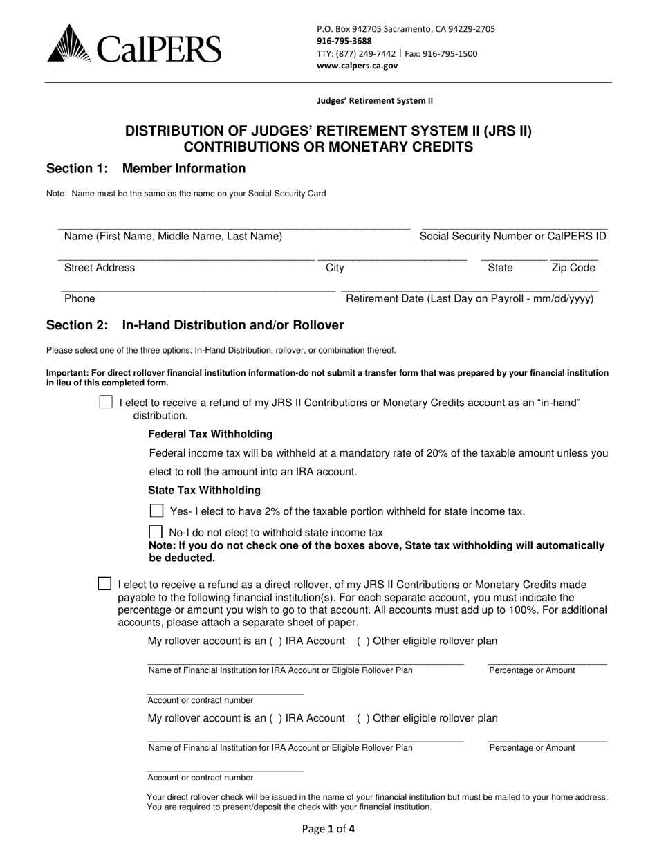 California Distribution of Judges' Retirement System II (Jrs II) Contributions or