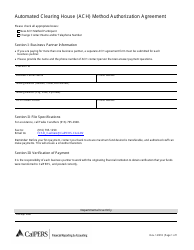 Document preview: Automated Clearing House (ACH) Method Authorization Agreement Form - California