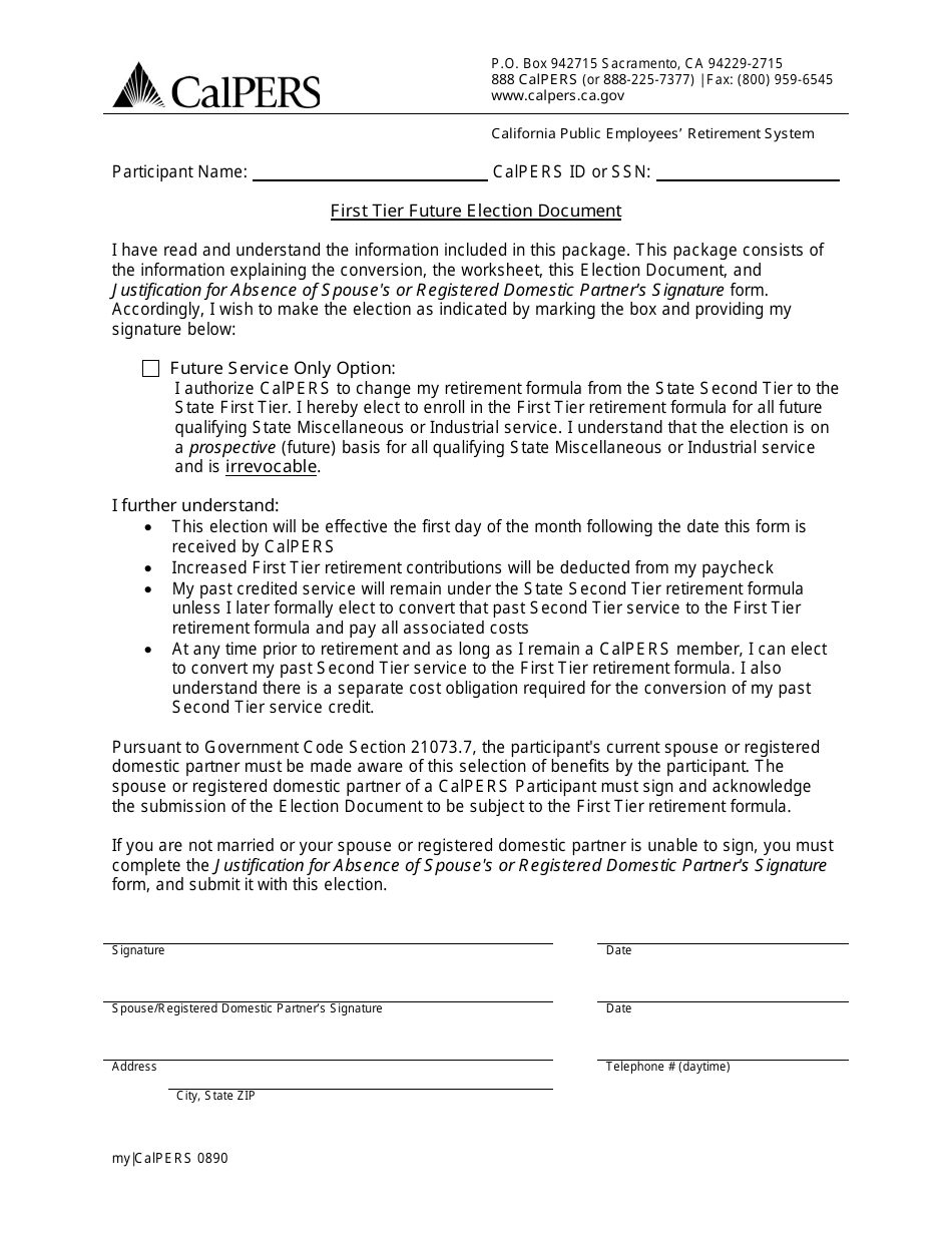 Form 0890 First Tier Future Election Package - California, Page 4