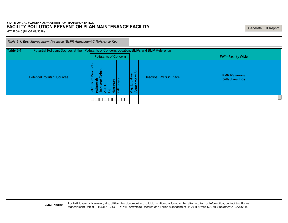 Form MTCE-0040 Facility Pollution Prevention Plan Maintenance Facility - California, Page 2