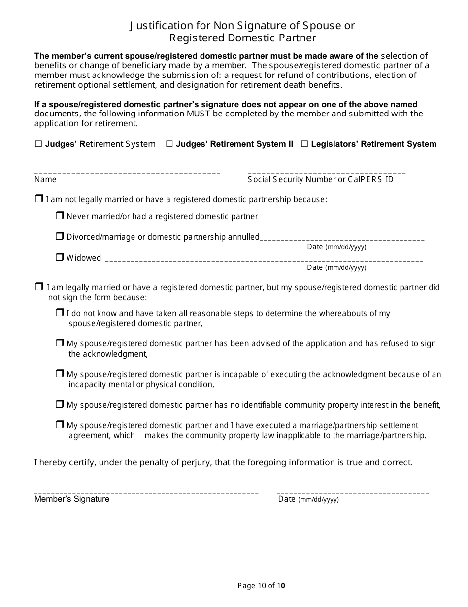 Form PERS09M0297 Judges Service Retirement Application - California, Page 10