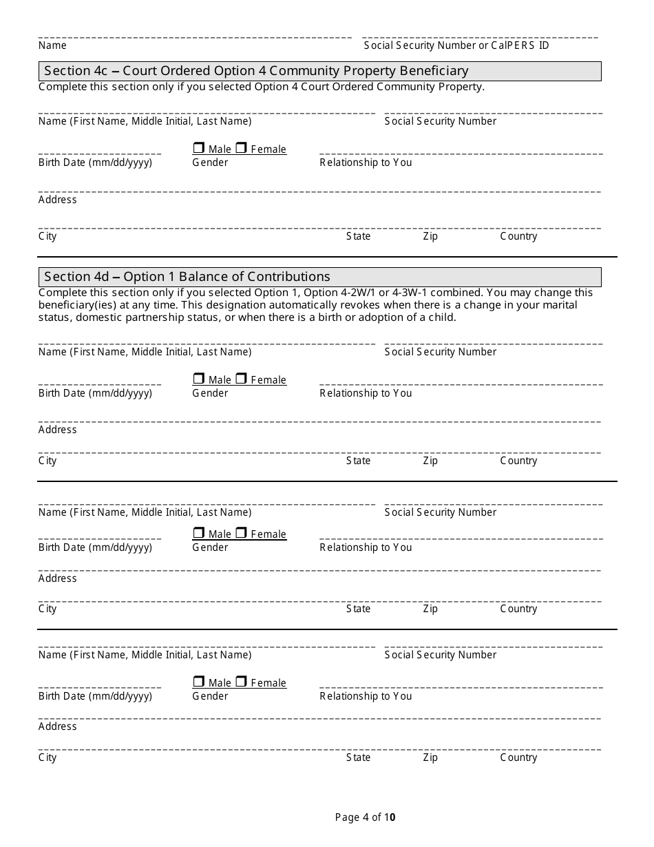 Form PERS09M0297 Judges Service Retirement Application - California, Page 4