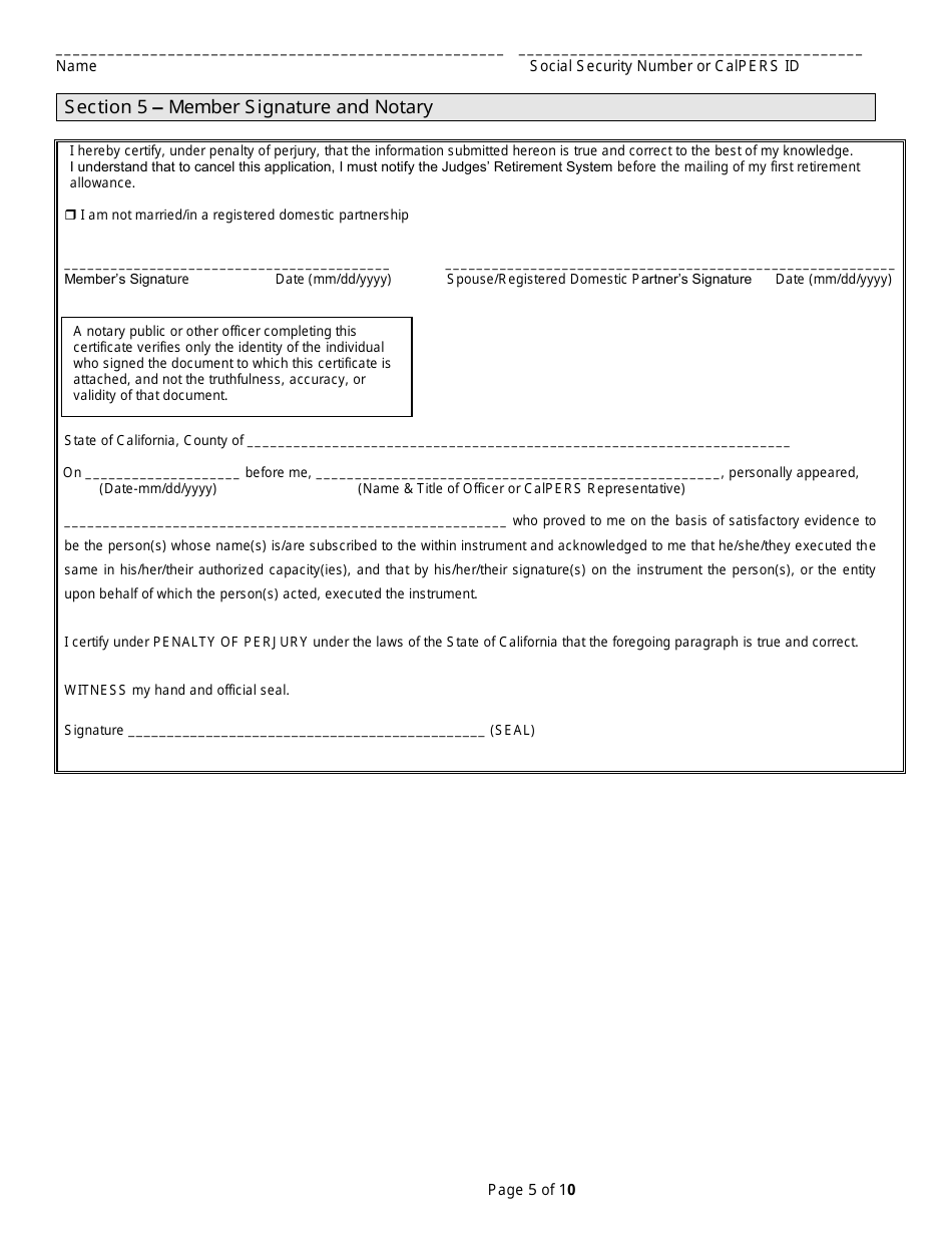 Form PERS09M0297 Judges Service Retirement Application - California, Page 5