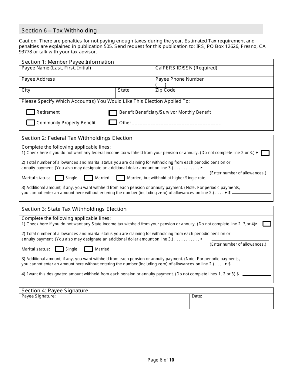 Form PERS09M0297 Judges Service Retirement Application - California, Page 6