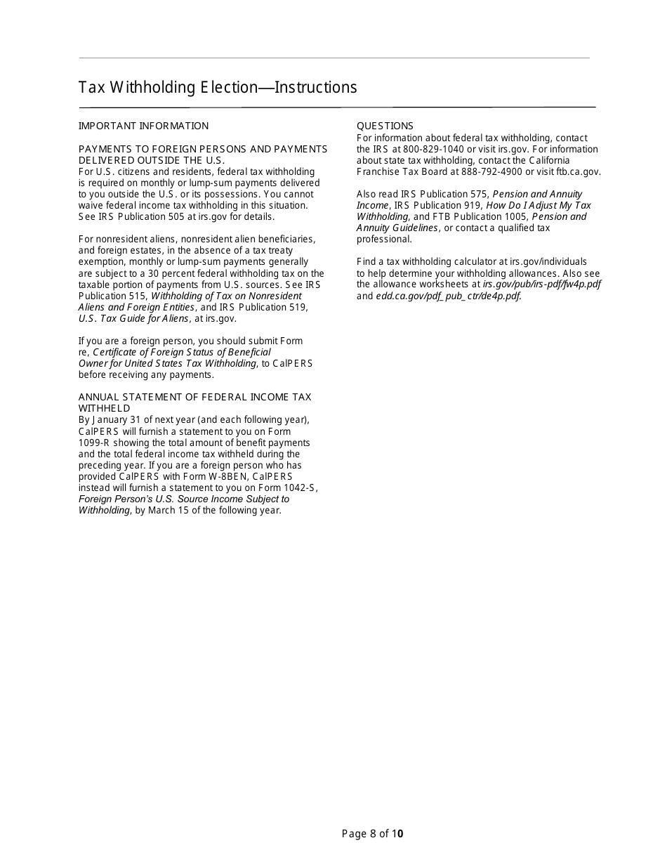 Form PERS09M0297 Judges Service Retirement Application - California, Page 8