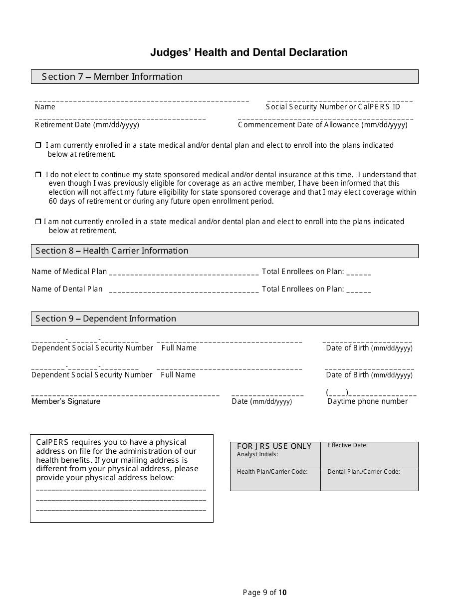 Form PERS09M0297 Judges Service Retirement Application - California, Page 9