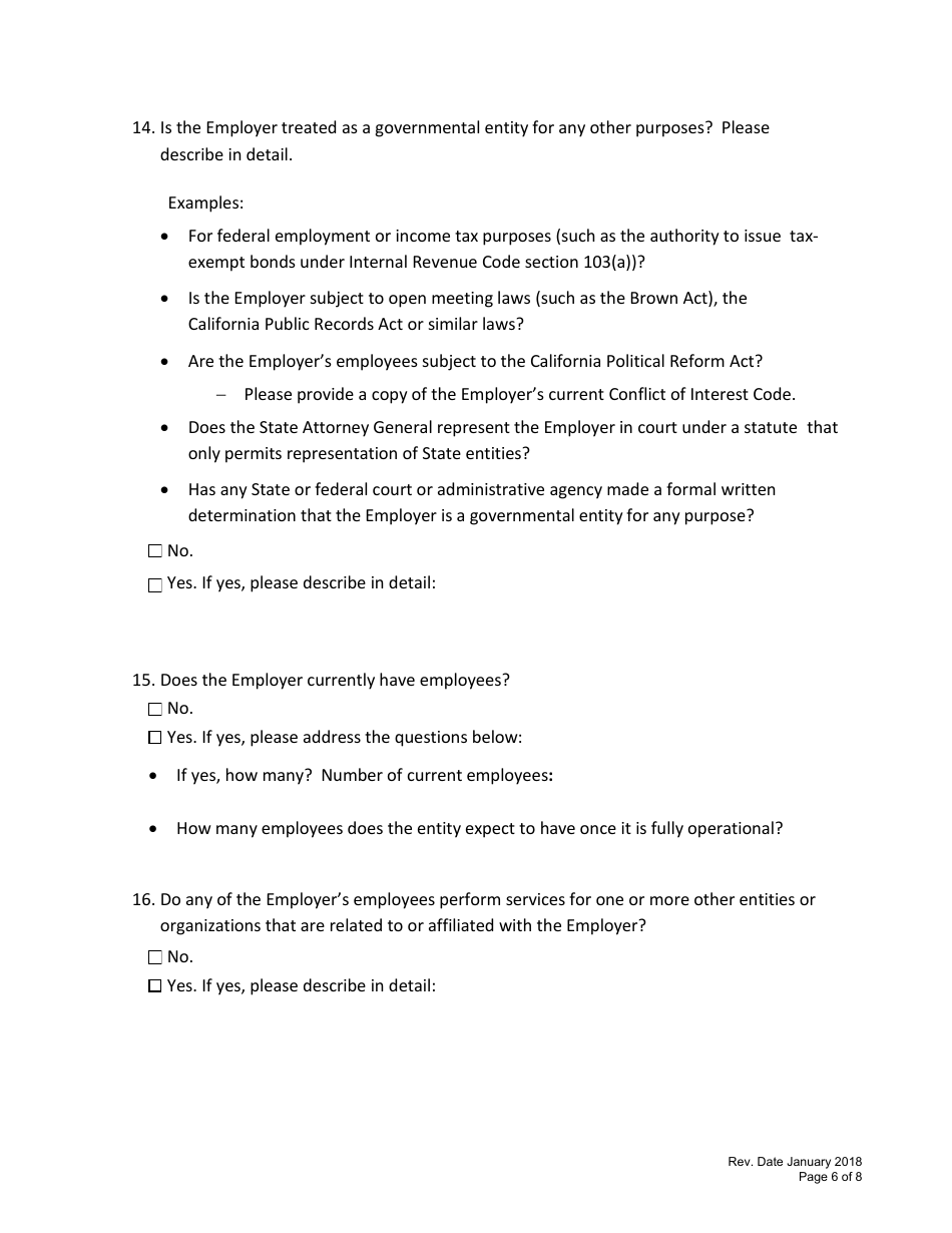 Public Agency Applicant Questionnaire - California, Page 6