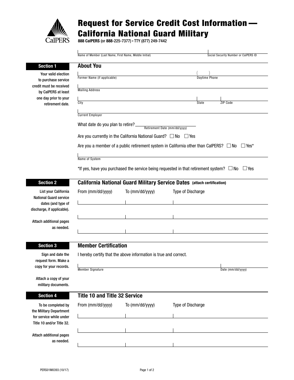 Form PERS01M0393 Download Printable PDF or Fill Online Request for