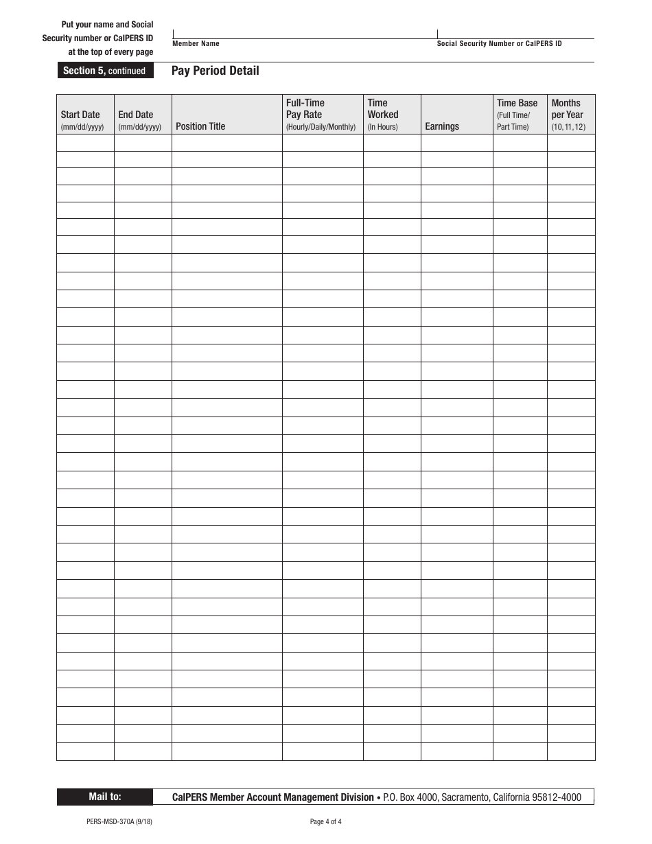 Form PERS-MSD-370A Request for Service Credit Cost Information  Comprehensive Employment  Training Act (Ceta) or Fellowship - California, Page 4
