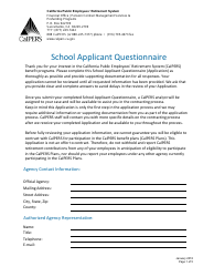 &quot;School Applicant Questionnaire Form&quot; - California