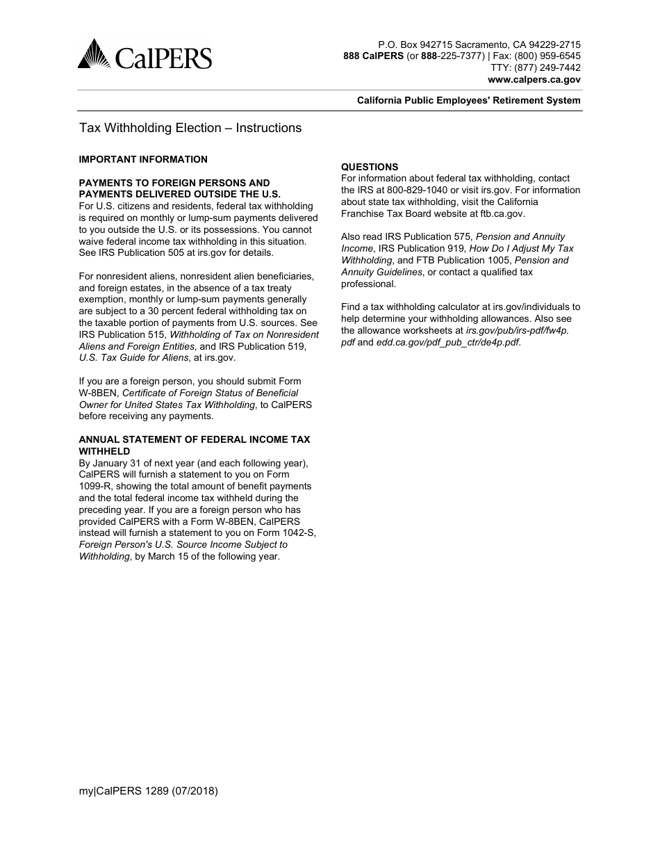 Form 1289 Tax Withholding Election - California, Page 3