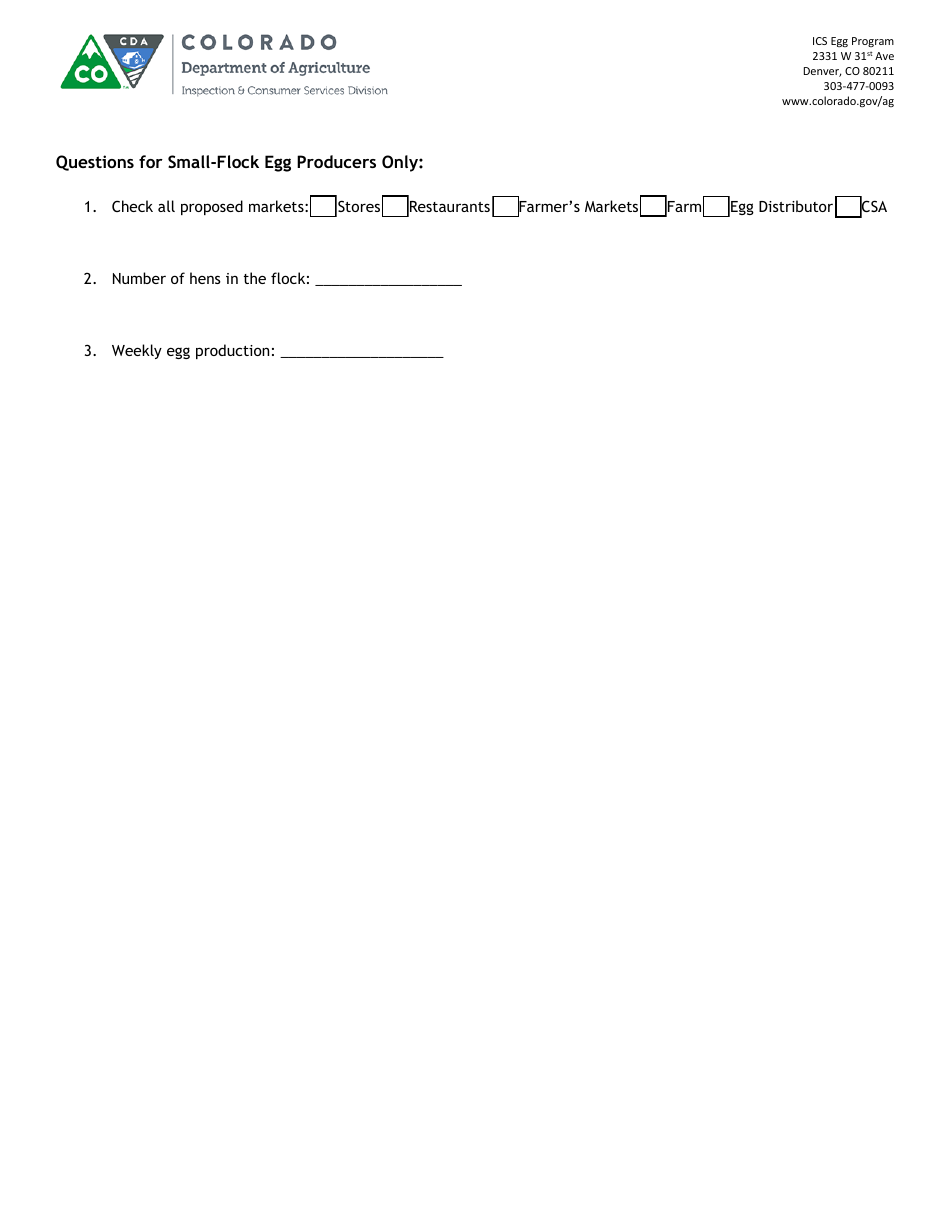 Egg Dealer License Application Form - Colorado, Page 2