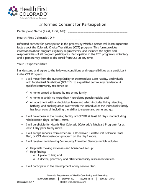Informed Consent for Participation Form - Colorado Download Pdf