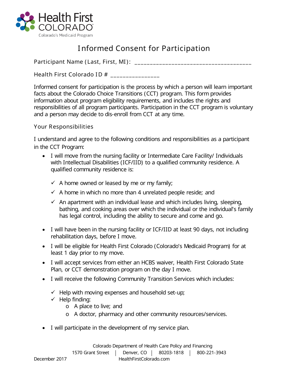 Informed Consent for Participation Form - Colorado, Page 1