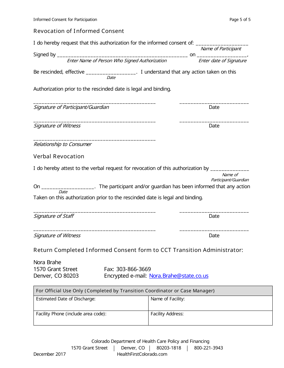 Informed Consent for Participation Form - Colorado, Page 5