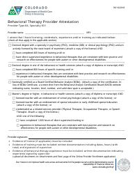 &quot;Behavioral Therapy Provider Attestation Form&quot; - Colorado