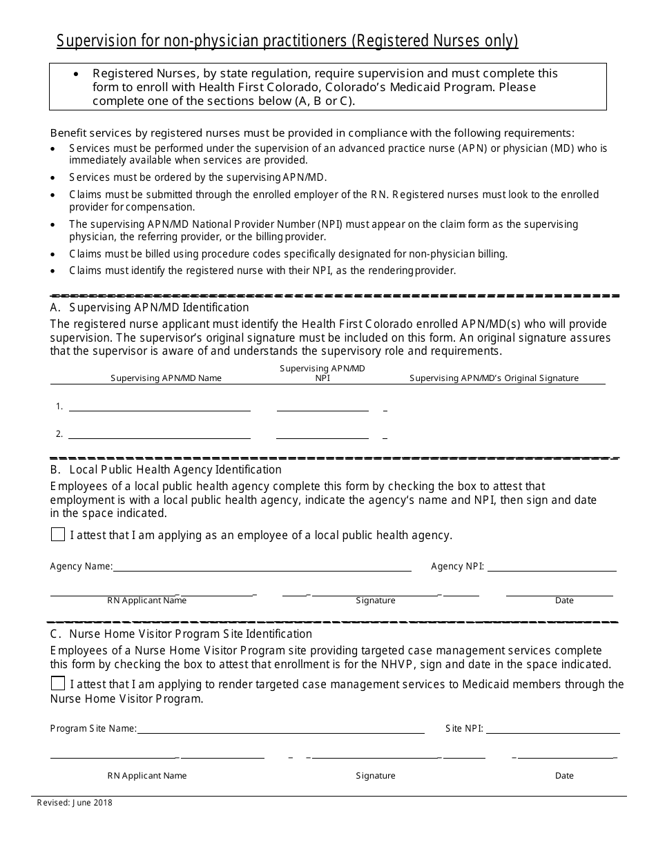Supervision for Non-physician Practitioners (Registered Nurses Only) - Colorado, Page 1