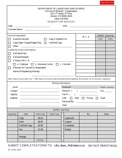 Form WC134  Printable Pdf