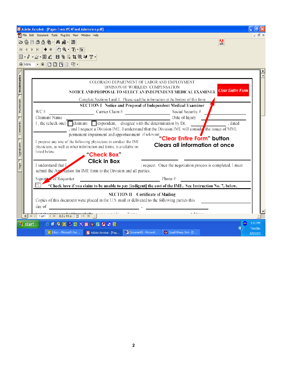 Form WC146 Notice and Proposal to Select an Independent Medical Examiner - Colorado, Page 2